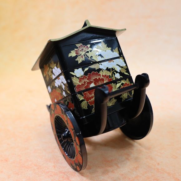 Japanese Carriage Trinket Box Goshoguruma Black Yamanaka Lacquer acrylic - Picture 7 of 9